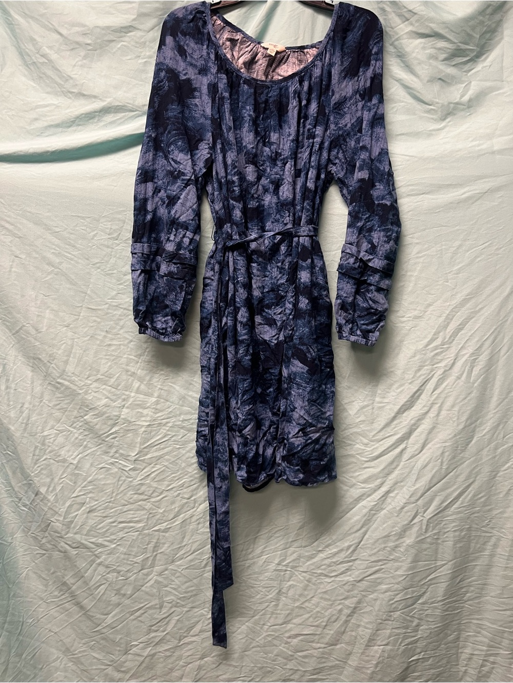1x Long Sleeve Blue Tie-Waist Women's Dress Terra & Sky